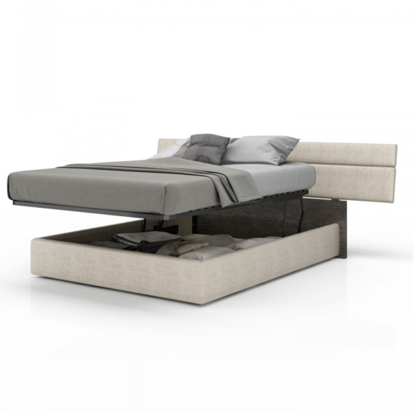 Contemporary Upholstered plank bed with storage