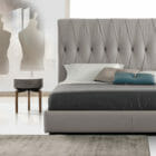 Gray Leather Modern Tufted Bed With Headboard & Bedframe